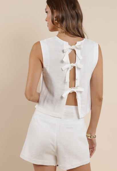 SAGE THE LABEL COASTAL CALM LINEN TIE BACK TANK