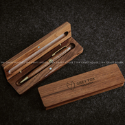 Walnut Wooden Ballpoint Pens & Case Set - Office Gifts