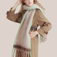 JC021030 Long Fringe Cozy Fuzzy Two-Tone Ombre Scarf