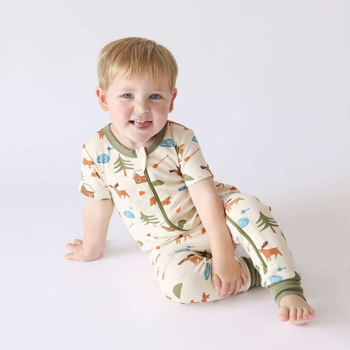 BABY Organic Signature Print '2-Way' Zip Romper - Short Sleeve