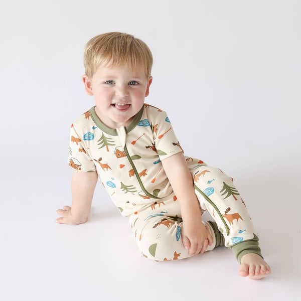 BABY Organic Signature Print '2-Way' Zip Romper - Short Sleeve