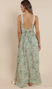 SAGE THE LABEL PALM WHISPERS TIE BACK MAXI DRESS W LACE STRAPS