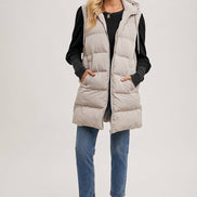 BLUIVY HOODED ZIPPER DOWN LONGLINE PUFFER VEST