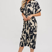 BLUIVY ABSTRACT PRINTED MIDI SHIRT DRESS