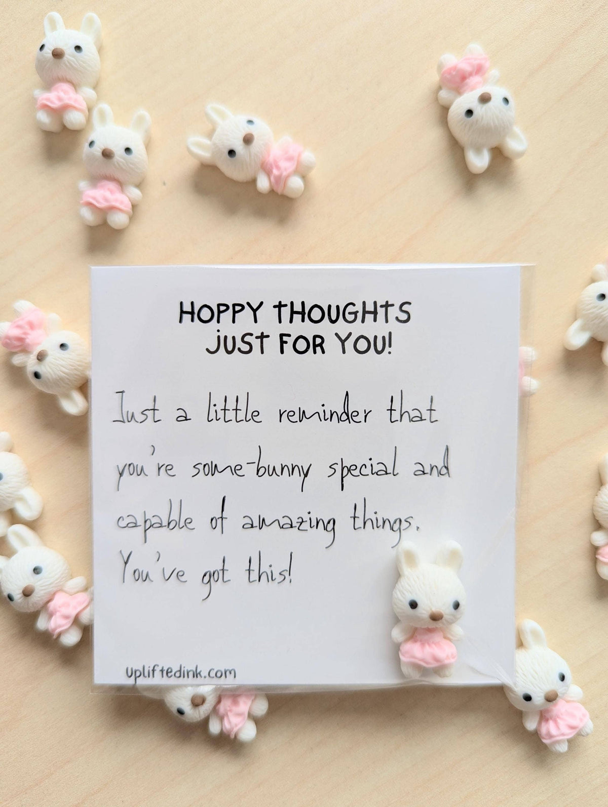 UNLIFTED INK Hoppy Thoughts Uplifting Mini Card with Bunny Figurine
