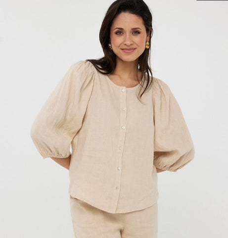 ESQUALO R-NECK LINEN BLOUSE