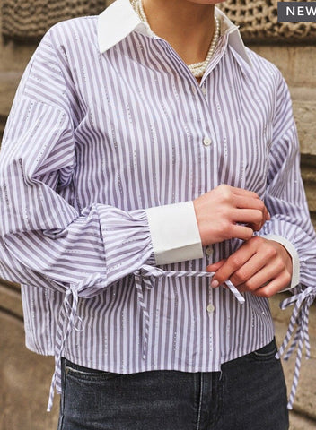 ESQUALO Blouse cropped stripes rhinestones