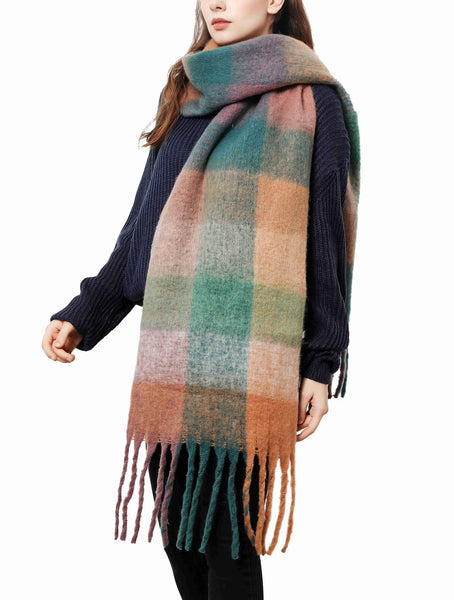 JC SUNNY FASHION Oversized Colorful Cozy Long Fringe Fuzzy Scarf