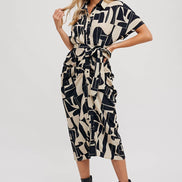 BLUIVY ABSTRACT PRINTED MIDI SHIRT DRESS