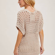 SHEER FISHNET KNIT PULLOVER TOP