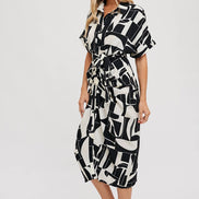 BLUIVY ABSTRACT PRINTED MIDI SHIRT DRESS