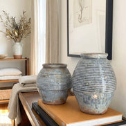 Ceramic Vase, Vintage Style, Smoky Blue Crackle - Ardea
