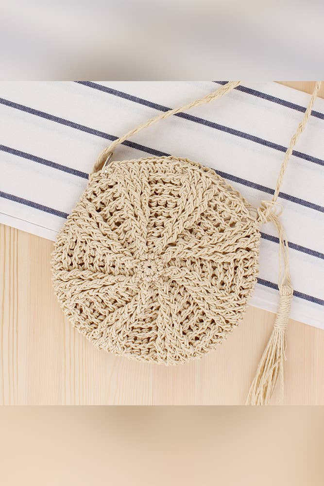 Straw Crochet Round Crossbody Bag