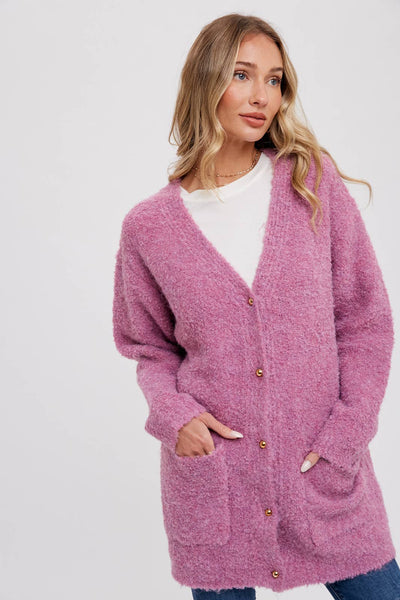 BLUIVY BUTTONED BOUCLE CARDIGAN