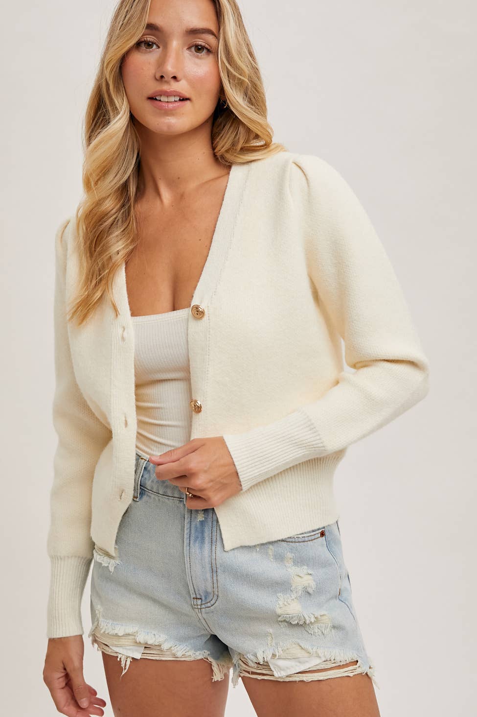 BLUIVY BUTTON DOWN V-NECK CARDIGAN