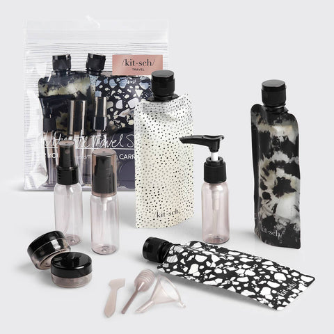 KITSCH Refillable Ultimate Travel 11pc Set - Black & Ivory