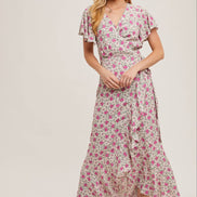 FLORAL PRINT RUFFLED HEM WRAP MAXI DRESS