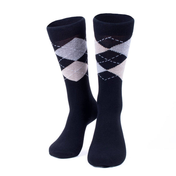 Men 12 Pk Assorted Black Fancy Pattern Poly Socks-DSP12C-BK