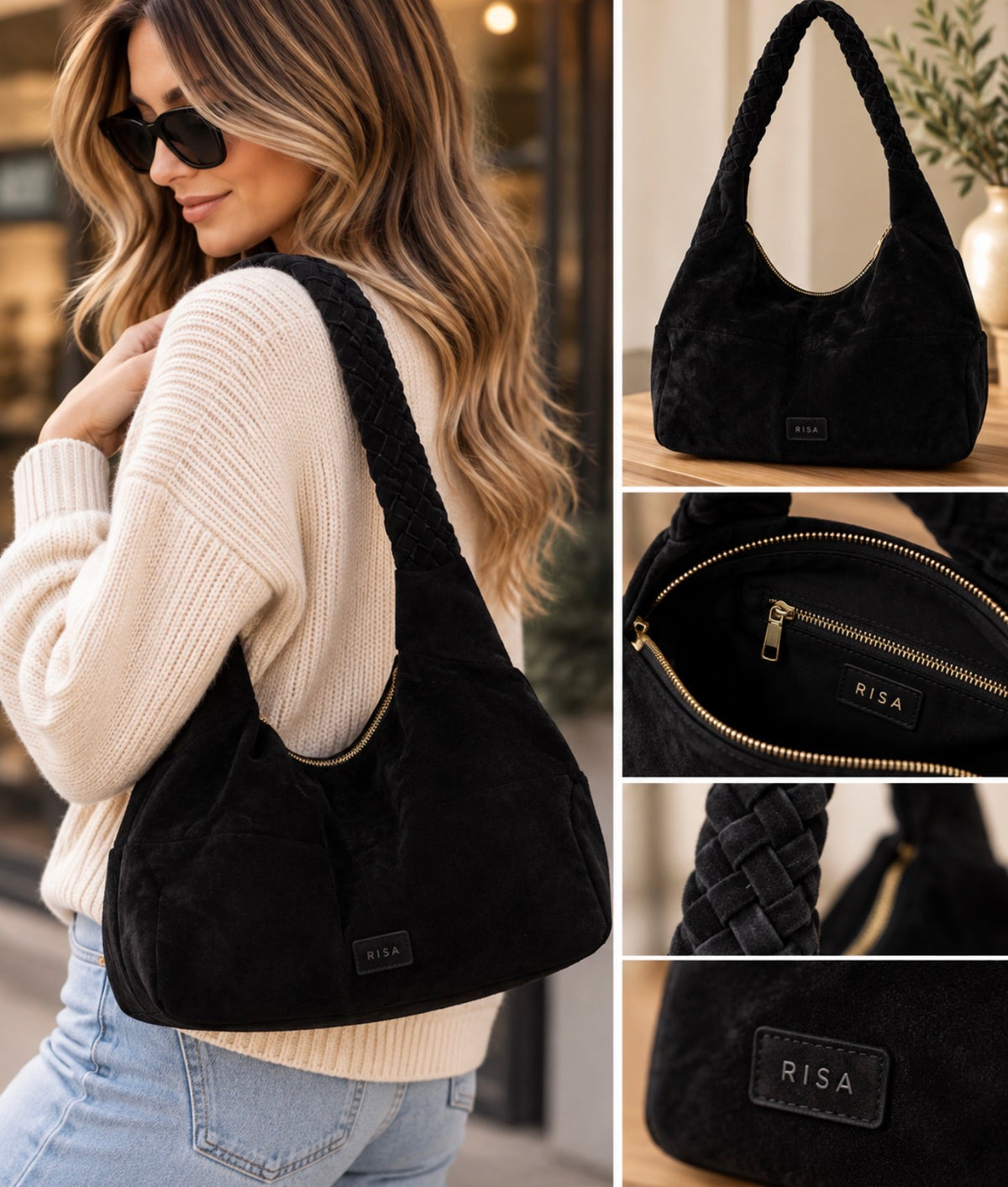 RISA KATE WEAVE SUEDE SHOULDER BAG