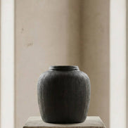 Terracotta Vase, Ribbed Charcoal Finish - Mirella