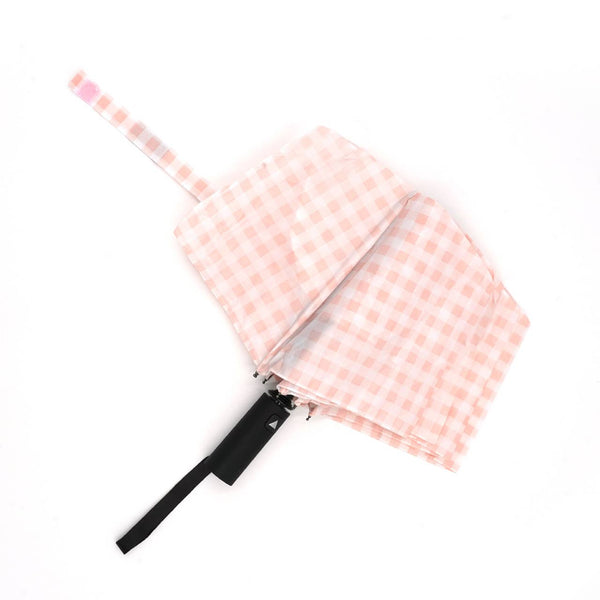 Pink Gingham Auto Open Compact Umbrella