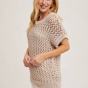 SHEER FISHNET KNIT PULLOVER TOP