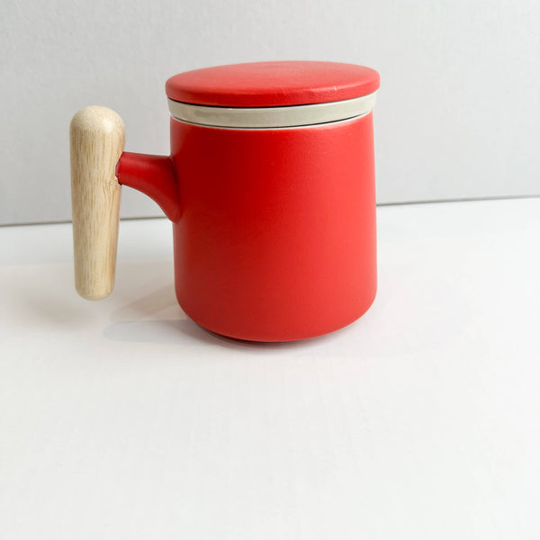 Japanese Wave Ceramic Tea Mug with Infuser & Lid