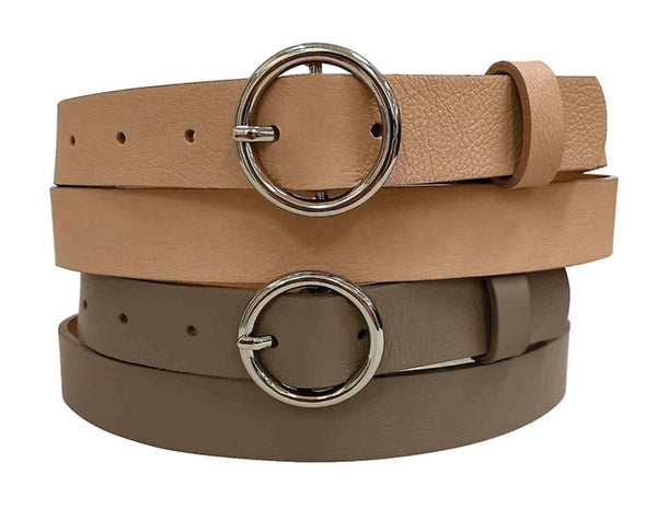 MEDIKE PEBBLED LEATHER WITH ROUND BUCKLE BELT