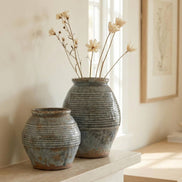 Ceramic Vase, Vintage Style, Smoky Blue Crackle - Ardea