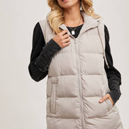 BLUIVY HOODED ZIPPER DOWN LONGLINE PUFFER VEST