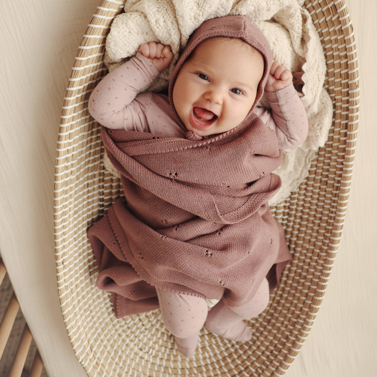 Bleu La La 100% Organic Cotton Pointelle Swaddle Receiving Baby Blanket