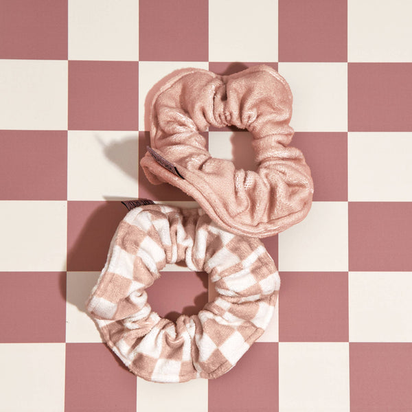 KITSCH Microfiber Quick-Dry Towel Scrunchie 2PC- Terracotta Checker