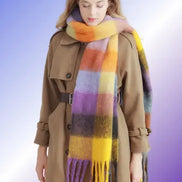 JC SUNNY FASHION Oversized Colorful Cozy Long Fringe Fuzzy Scarf