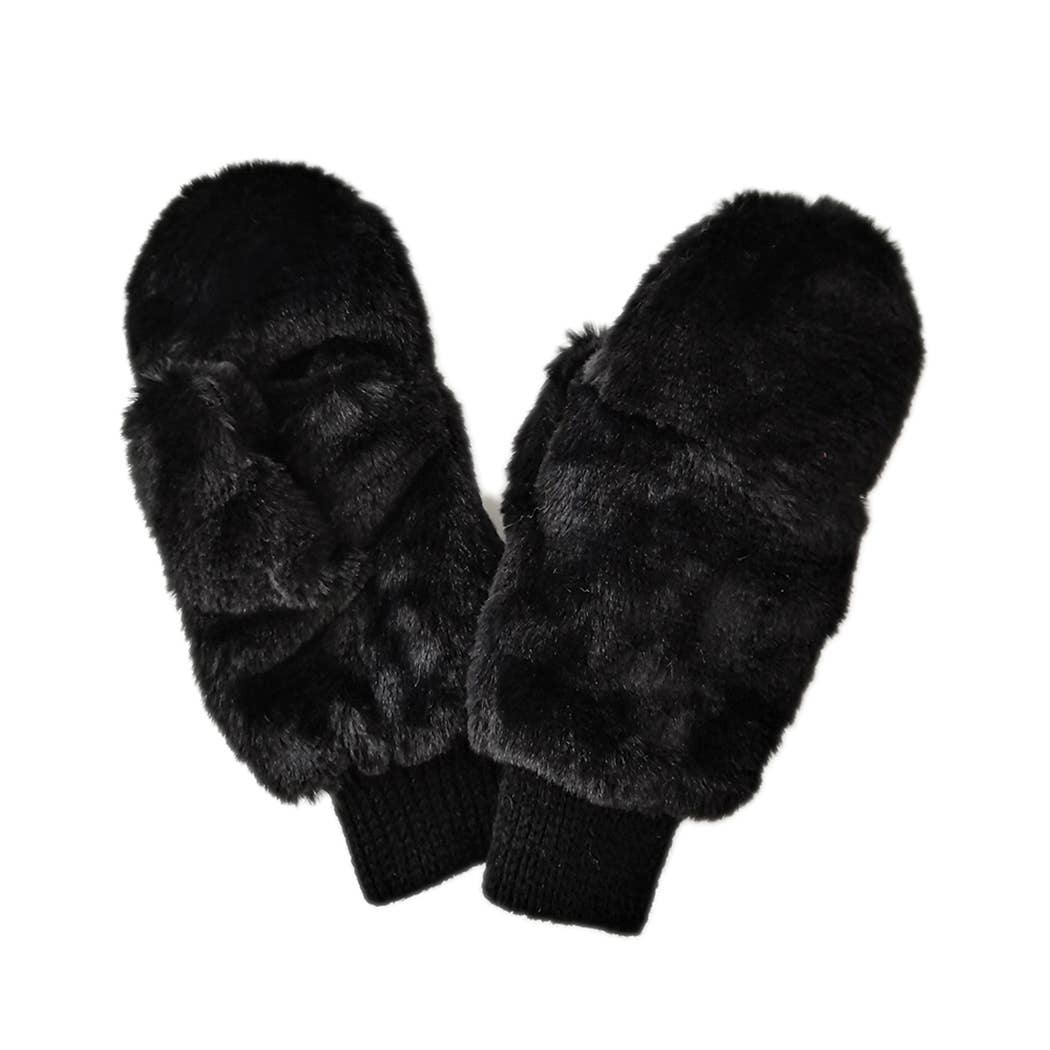 FASHION CITY Solid Faux Fur Mittens