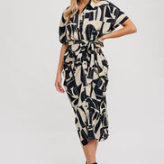 BLUIVY ABSTRACT PRINTED MIDI SHIRT DRESS