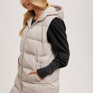 BLUIVY HOODED ZIPPER DOWN LONGLINE PUFFER VEST