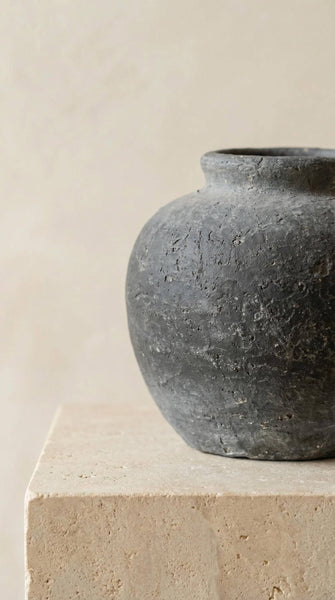 Terracotta Vase, Rounded Charcoal Form - Elna