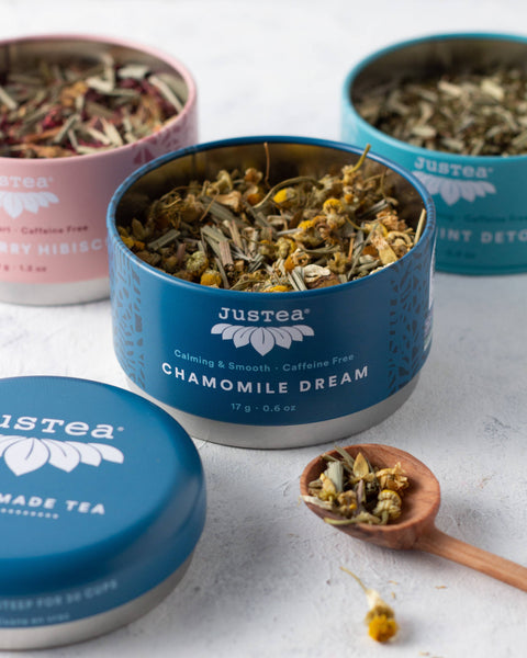 JUST TEA Herbal Tea Trio Tin & Spoon - Organic, Fair-Trade Tea Gift