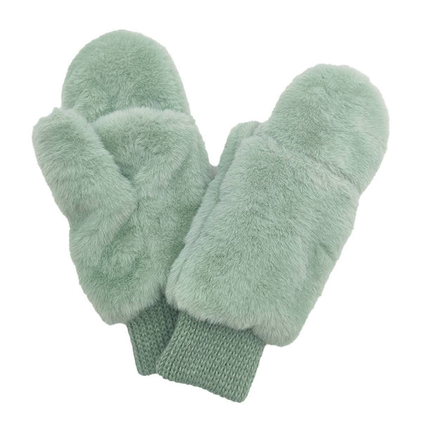 FASHION CITY Solid Faux Fur Mittens