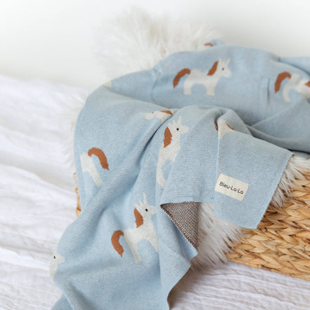Bleu La La 100% Luxury Cotton Swaddle Receiving Baby Blanket - Unicorn
