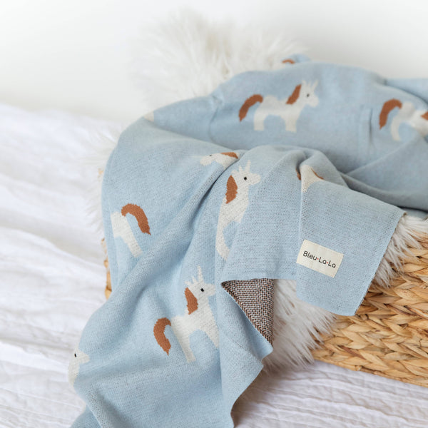 Bleu La La 100% Luxury Cotton Swaddle Receiving Baby Blanket - Unicorn