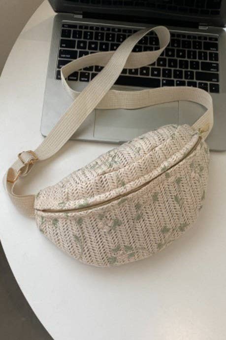 JOSSLYN RAFFIA STRAW WAIST FANNY PACK CROSSBODY BELT BAG