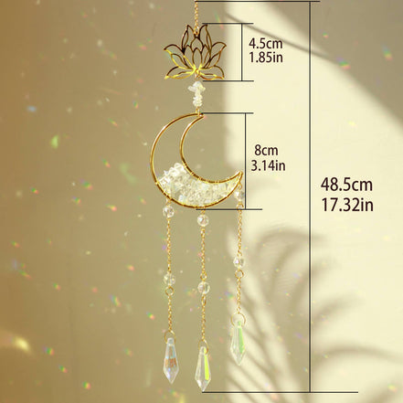 Crystolver Lotus Moon Suncatcher Crystal Prism Hanging