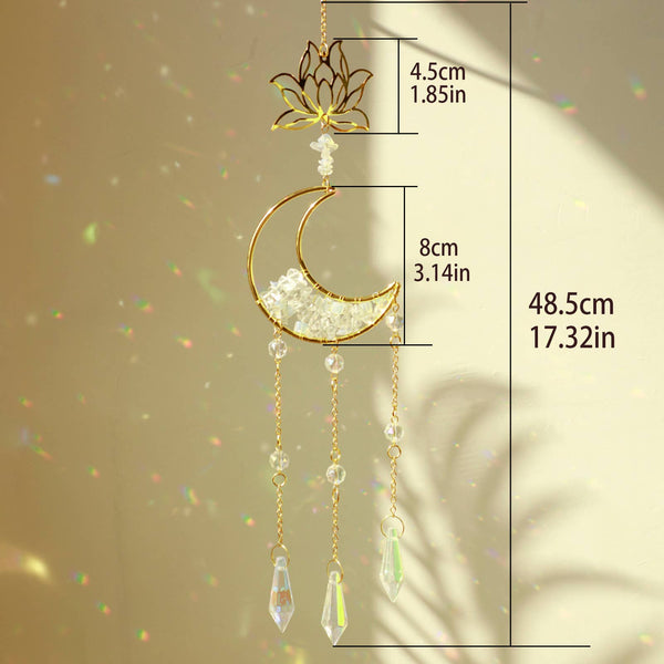Crystolver Lotus Moon Suncatcher Crystal Prism Hanging