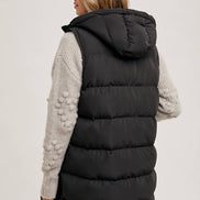 BLUIVY HOODED ZIPPER DOWN LONGLINE PUFFER VEST