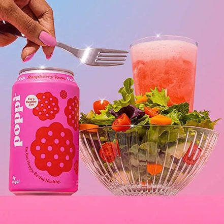 POPPI Sparkling Prebiotic Raspberry Rose Soda