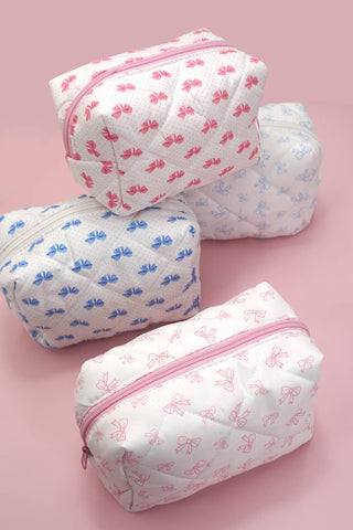 JOSSLYN QUILTED COTTON BOW COSMETIC POUCH BAG |