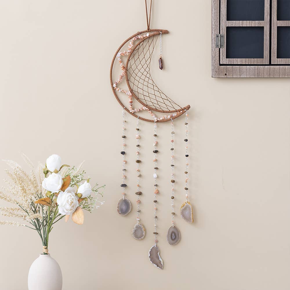 Crystolver 75cm Crystal Agate Large Moon Dream Catcher