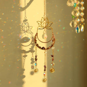 Crystolver Lotus Moon Suncatcher Crystal Prism Hanging