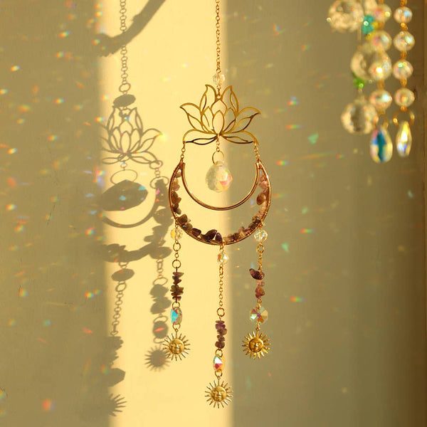 Crystolver Lotus Moon Suncatcher Crystal Prism Hanging